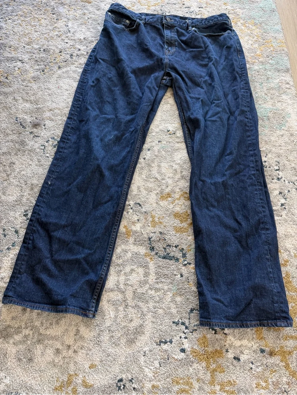 Banana Republic Dark Blue Straight Jeans with Brown Stitching